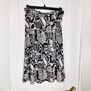 Vintage Lapis Paper Bag Waist Tribal Print Stretch Knit Skirt White Black Small